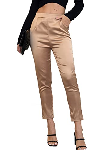 Fakanhui Damen-Satin-Hose, seidig, lässig, elastisch, hohe Taille, Stretch, elegant, Groß von Fakanhui