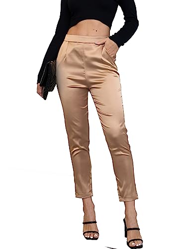 Fakanhui Damen-Satin-Hose Seide Arbeitskleid Casual Elastische Hohe Taille Stretch Elegant Crop Hosen von Fakanhui