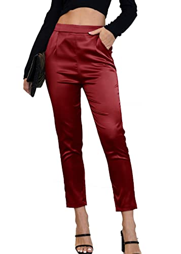 Fakanhui Damen-Satin-Hose, seidig, lässig, elastisch, hohe Taille, Stretch, elegant, M von Fakanhui