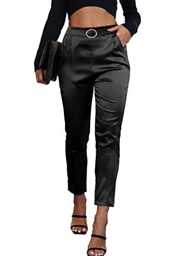 Fakanhui Damen Satin Seidig Kleid Casual Elastisch Hohe Taille Stretch Elegante Hose Hose, C03 Schnalle an der Taille, Groß von Fakanhui