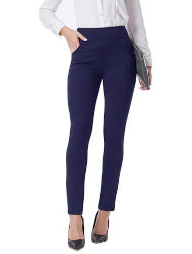Fakanhui Damen-Arbeitshose, bequem, Stretch, schmales Bein, elastisch, hohe Taille, zum Überziehen, Business Casual, Blau, M von Fakanhui