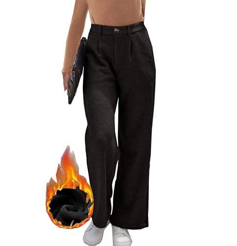 Fakanhui Damen-Arbeitshose mit Fleece-Futter, weites Bein, hohe Taille, warm, lässig, Hose, Schwarz, XX-Large von Fakanhui