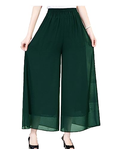 Fakanhui Damen Chiffon Weite Bein Palazzo Hose Hohe Elastische Taille Casual Flowy Business Hose, Chiffon01 Grün, S von Fakanhui