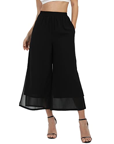 Kurze Damenhose, Chiffon, weites Bein, Palazzo-Hose, geteilt, elegant, lässig, Strand, Party, Hose, Kurze Hose mit geteiltem Saum, M von Fakanhui
