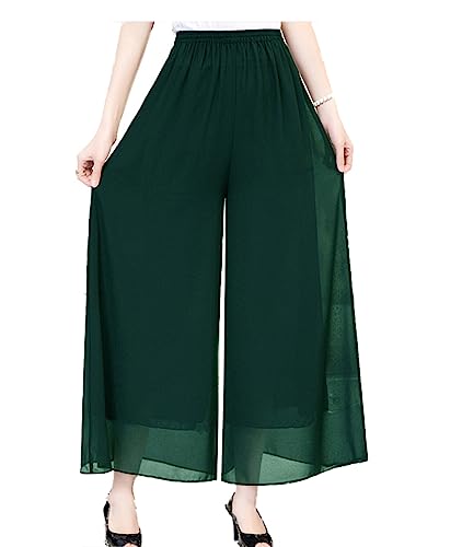 Fakanhui Damen-Palazzo-Hose aus Chiffon, weites Bein, hohe elastische Taille, lässig, fließend, Business-Hose, Chiffon01 Grün, X-Groß von Fakanhui