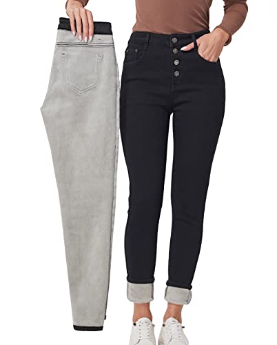 Fakanhui Damen Fleece Gef¨¹ttert Winter Thermo Jeans Hosen Warm Jeans Denim Skinny Jeanshosen von Fakanhui