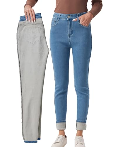 Fakanhui Damen Fleece Gef¨¹ttert Winter Thermo Jeans Hosen Warm Jeans Denim Skinny Jeanshosen von Fakanhui