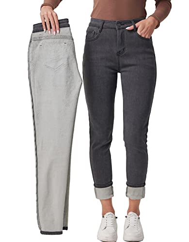 Fakanhui Damen Fleece Gef¨¹ttert Winter Thermo Jeans Hosen Warm Jeans Denim Skinny Jeanshosen von Fakanhui
