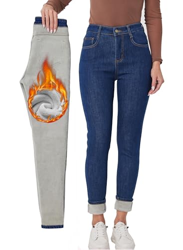 Fakanhui Damen Fleece Gef¨¹ttert Winter Thermo Jeans Hosen Warm Jeans Denim Skinny Jeanshosen von Fakanhui