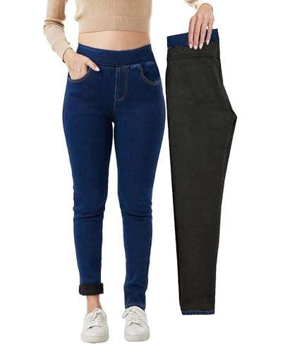 Fakanhui Damen Fleece Gefüttert Jeans Winter Jeggings Hohe Taille Thermo Warm Flanell Sherpa Skinny Jeans, Blau, S von Fakanhui
