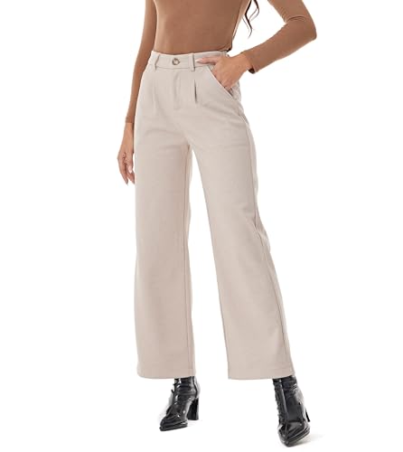 Fakanhui Damen-Hose aus Wollmischgewebe, warm, weites Bein, hohe Taille, legere Arbeitshose, Hellkhaki, Medium Kurze Schlauch Fakanhui Damen-Hose aus Wollmischgewebe, warm, weites Bein, hohe Taille, legere Arbeitshose, Hellkhaki, Medium Kurze Schlauch von Fakanhui