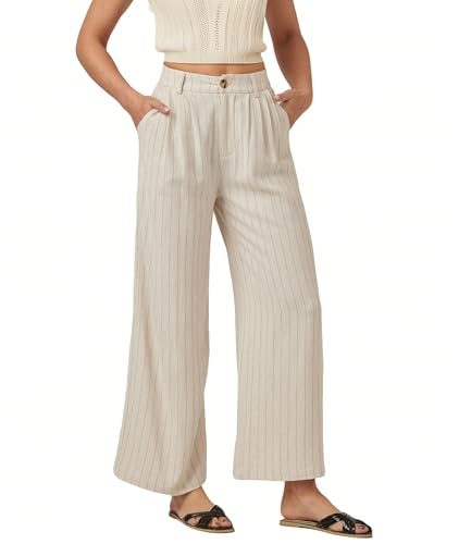 Fakanhui Damen-Leinenhose, elegant, Arbeit, lässig, Caprihose, gestreift, Sommer, Business, weites Bein, Baumwoll-Leinenhose, Wideapricot, Groß Fakanhui Damen-Leinenhose, elegant, Arbeit, lässig, Caprihose, gestreift, Sommer, Business, weites Bein, Baumwoll-Leinenhose, Wideapricot, Groß von Fakanhui