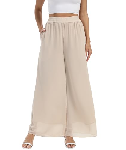 Fakanhui Damen-Palazzo-Hose aus Chiffon, weites Bein, hohe elastische Taille, lässig, fließend, Business-Hose, Chiffon01 Ka, Groß von Fakanhui