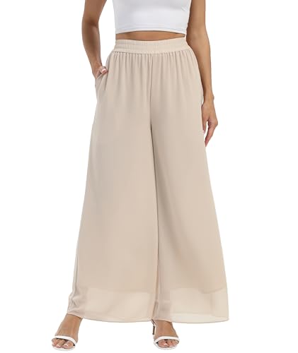 Fakanhui Damen-Palazzo-Hose aus Chiffon, weites Bein, hohe elastische Taille, lässig, fließend, Business-Hose, Chiffon01 Ka, Large Kurze Schlauch Fakanhui Damen-Palazzo-Hose aus Chiffon, weites Bein, hohe elastische Taille, lässig, fließend, Business-Hose, Chiffon01 Ka, Large Kurze Schlauch von Fakanhui