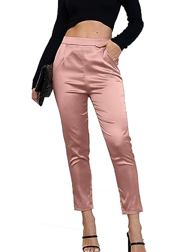 Fakanhui Damen-Satin-Hose Seide Arbeitskleid Casual Elastische Hohe Taille Stretch Elegant Crop Hosen von Fakanhui