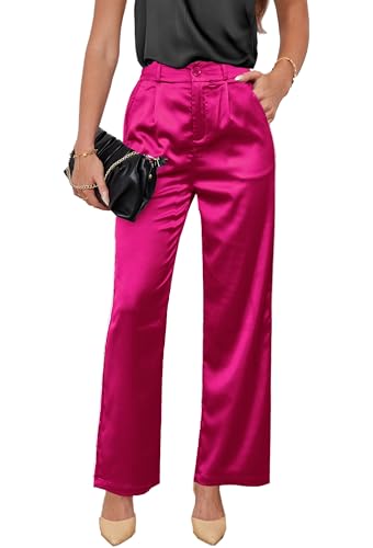 Fakanhui Damen Satin Seidig Hose Casual Elastisch Hohe Taille Elegante Wide Leg Party Hochzeit Arbeit Hosen von Fakanhui