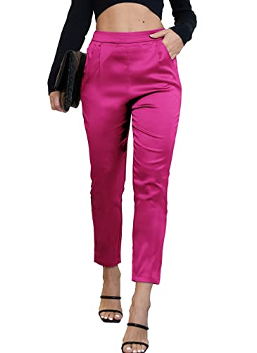 Fakanhui Damen-Satin-Hose Seide Arbeitskleid Casual Elastische Hohe Taille Stretch Elegant Crop Hosen von Fakanhui