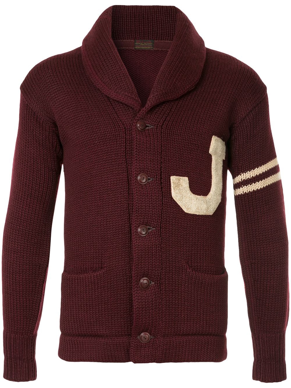 Fake Alpha Vintage Woll-Cardigan mit "J"-Motiv - Rot von Fake Alpha Vintage