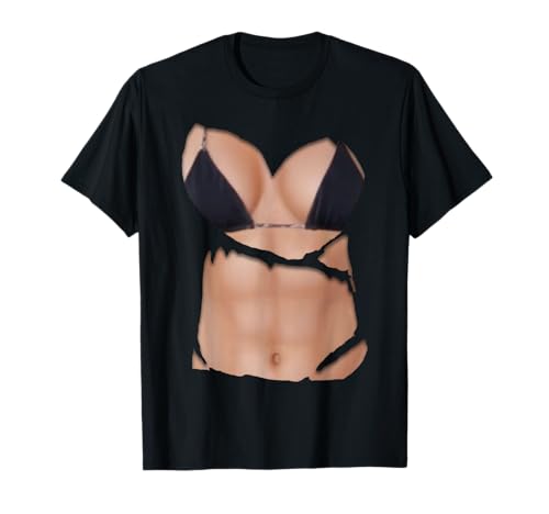 Fake-Bauchmuskel-T-Shirt, lustig, Bikini, Muskeln, 6er-Pack, 3D T-Shirt von Fake Boobs T-Shirts