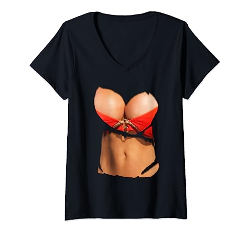 Lustige Fake Bikini Body und Brüste Kostüm T-Shirt T-Shirt mit V-Ausschnitt von Fake Boobs T-Shirts