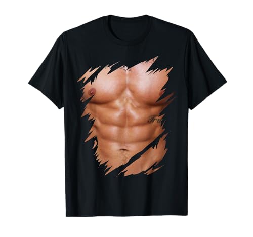 Fake Muscles Ripped Torn Chest Six Pack Abs - Herren T-Shirt, Schwarz, Klein, Kurzarm, Klassische Passform, Novelty, Sommer, 6 Count Fake Muscles Ripped Torn Chest Six Pack Abs - Herren T-Shirt, Schwarz, Klein, Kurzarm, Klassische Passform, Novelty, Sommer, 6 Count von Fake Muscles Ripped Torn Chest Six Pack Abs