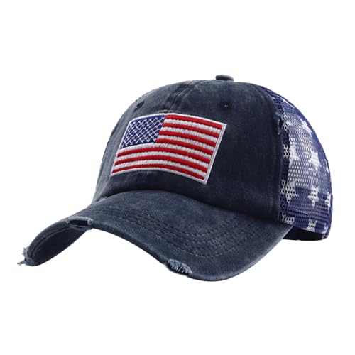 Baseball-Kappe USA Flagge Trucker Mesh Cap Mütze Baumwoll Basecap verstellbare Schirmmütze Hip-Hop Hut Sonnenhut Baseballkappe Sporthut mit American Flag für Männer und Frauen von FakeFace