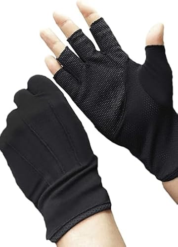 Baumwollhandschuhe Fingerlose Handschuhe Rutschfeste Fahrradhandschuhe Sonnenschutz Halbfinger Fäustlinge Laufhandschuhe für Autofahren Motorrad Fahrrad Sport Camping Wandern Outdoor Männer Frauen von FakeFace