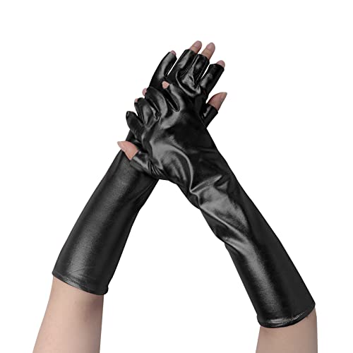 Damen Handschuhe Fingerlose Elastische Glänzende Opernhandschuhe Abendhandschuhe Lack handschuhe Cosplay-Handschuhe Halloween-Kostümzubehör von FakeFace