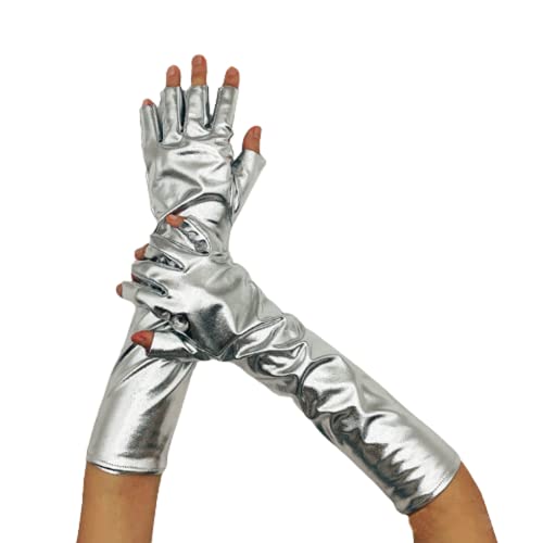 Damen Handschuhe Fingerlose Elastische Glänzende Opernhandschuhe Abendhandschuhe Lack handschuhe Cosplay-Handschuhe Halloween-Kostümzubehör von FakeFace