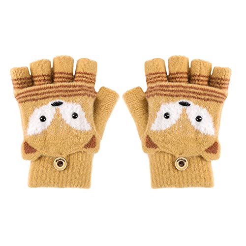 Fäustlinge mit Knopf Klappe Fingerlose Handschuhe für Kinder Kleinkinder Winter Warm Strickhandschuhe Plüschfutter Winterhandschuhe Herbst und Winter Fingerhandschuh Unisex (Fuchs-Gelb) von FakeFace