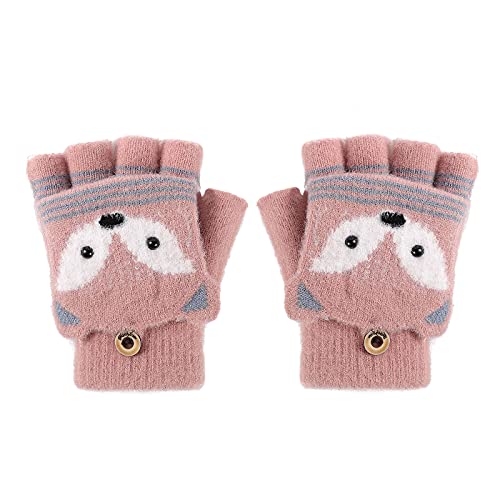 Fäustlinge mit Knopf Klappe Fingerlose Handschuhe für Kinder Kleinkinder Winter Warm Strickhandschuhe Plüschfutter Winterhandschuhe Herbst und Winter Fingerhandschuh Unisex (Fuchs-Pink) von FakeFace