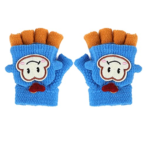 Fäustlinge mit Knopf Klappe Fingerlose Handschuhe für Kinder Winter Warm Strickhandschuhe Plüschfutter Winterhandschuhe in Affe Optik (Affe-Blau) von FakeFace