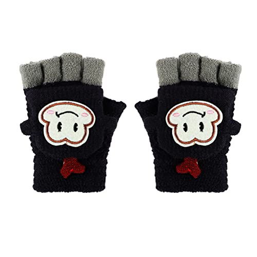 Fäustlinge mit Knopf Klappe Fingerlose Handschuhe für Kinder Winter Warm Strickhandschuhe Plüschfutter Winterhandschuhe in Affe Optik (Affe-Dubkelblau) von FakeFace