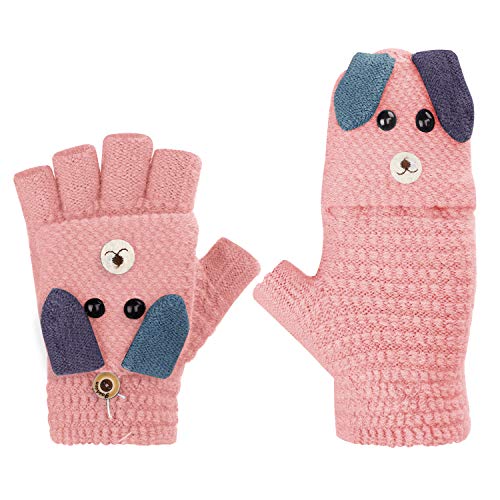 Fäustlinge mit Knopf Klappe Fingerlose Handschuhe für Kinder Winter Warm Strickhandschuhe Plüschfutter Winterhandschuhe in Kaninchen Optik von FakeFace