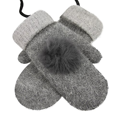 Fäustlinge mit Schnur für Damen Mädchen dicke Winter Warm Handschuhe gestrickt Fleece Futter Winterhandschuhe, Grau, Einheitsgröße von FakeFace