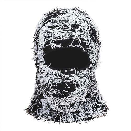 FakeFace Balaclava Distressed Knitted Warm Ski Mask Hat Gestrickte Sturmhaube Vollgesicht Skimasken Winddicht Halswärmer Beanie Cap für Männer Frauen Kostüm Zubehör von FakeFace