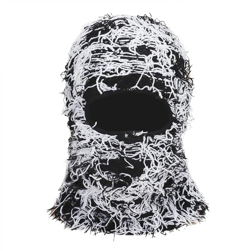 FakeFace Balaclava Distressed Knitted Warm Ski Mask Hat Gestrickte Sturmhaube Vollgesicht Skimasken Winddicht Halswärmer Beanie Cap für Männer Frauen Kostüm Zubehör von FakeFace