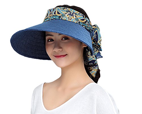 FakeFace Breite Krempe Strohhut Damen Sonnenhut Visor Sommer Strand-Kappe Bowknot Schirmmütze Tennis Cap Faltbar Sommerhut Sonnenschild Schirmkappe Damenhut Baseball Kappe Anti-UV-Hut von FakeFace