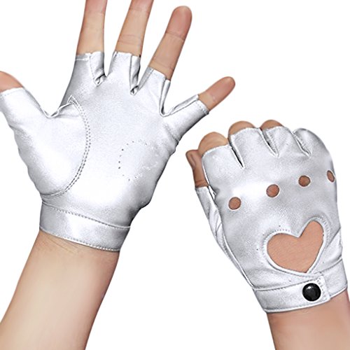 FakeFace Damen Herren Fingerlos Handschuhe Punk Hip Hop Handschuhe Fäustlinge aus PU Leder für Bühnenauftritte, Party, Club, Festivals, Weihnachten, Einheitsgröße, Silber von FakeFace