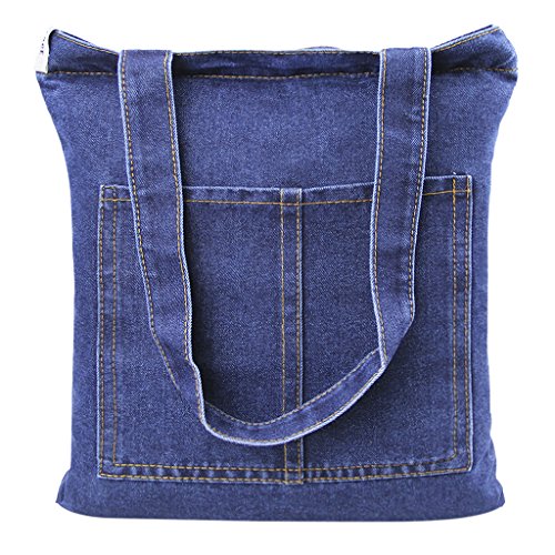 FakeFace Damen Jeans Canvas Leinwand Umhängetasche Messenger Bag Handtasche Schultertasche Tasche Löcher Muster Hellblau & Dunkelblau von FakeFace