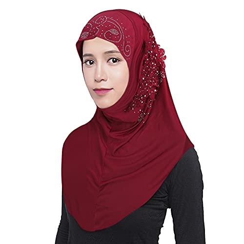 FakeFace Damen Kopftuch Muslimischer Hijab Mädchen Moslem Schal mit Blumen Arabien Islamische Kopfkappe Kleidung Schal Sommer Stretch Turban Gesichtsschleier Kopfbedeckung von FakeFace