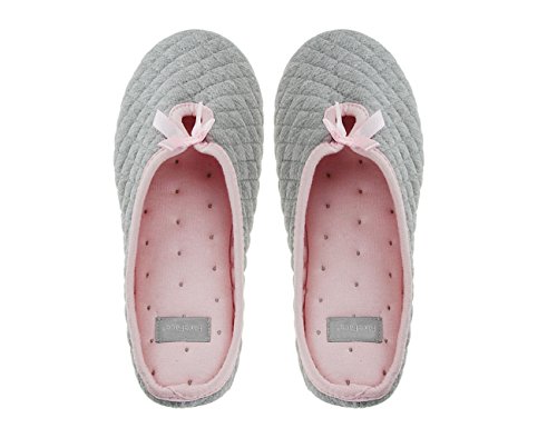 FakeFace Damen Mädchen Baumwolle Hausschuhe Ballerina Slippers Hefterzufuhren Japanische Style Pantoffeln Flache Hausschuhe Slippers mit Schleife für Winter Herbst Frühling (EU 38-39) GRAU von FakeFace