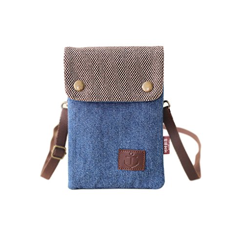 FakeFace Damen Mädchen Handy Umhängetasche Baumwolle Handytasche zum Umhängen Kartentasche Vielschichtige Geldbörse Kleiner Taschen Multifunktionale Handy Tasche 3 Schichten Crossbody (Blau-1) von FakeFace