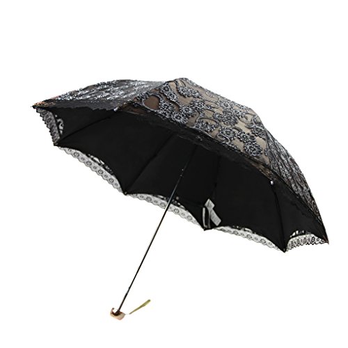 FakeFace Damen Mädchen Polyester Spitze Faltbarer Regenschirm Sonnenschirm Manuell UV-Schutz Schirm für Outdoor Camping Fashion Geschenk von FakeFace