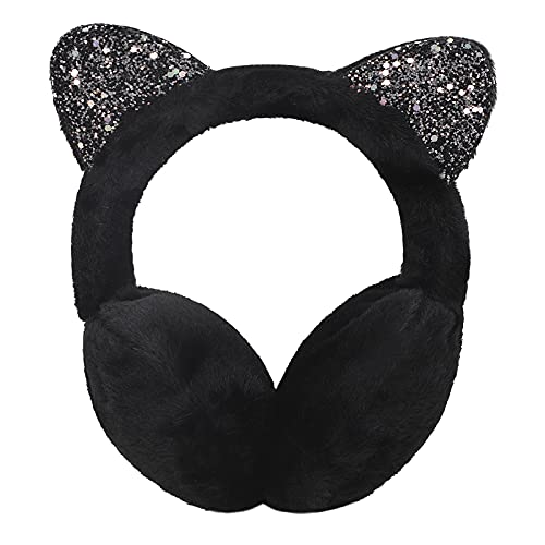 FakeFace Damen Mädchen Winter Ohrenschützer Ohrenwärmer Outdoor Faux Fur Earmuffs Verstellbar Warme Plüsch Ohrwärmer Ear Muffs Winterzubehör Outdoor Ohrenmuscheln (Schwarz) von FakeFace