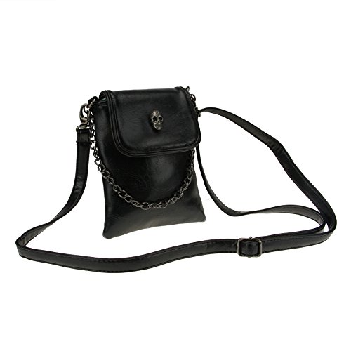 FakeFace Damen PU Leder Schultertasche Umhängetasche Clutch Handtasche Henkeltasche mit Totenkopf Handytasche Handbag Crossbody Bag Geschenk für Damen Mädchen (Schwarz) von FakeFace