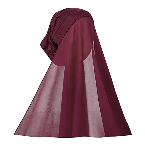 FakeFace Eleganter muslimischer Hijab für Frauen Full-Cover Abdeckung, Chiffon Einteilig Kopftuch Turban Wrap, mode Schals islamische arabische UV-Schutz Kopfwickel für Damen von FakeFace