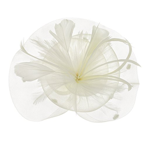 FakeFace Fascinator Hüte mit Feder Blumen Haar Clip Haarreif Haar Accessoire Netz-Mütze Schleier Tea Party Hochzeit Kirche Haarschmuck Kopfschmuck Kopfbedeckung für Frauen,beige von FakeFace