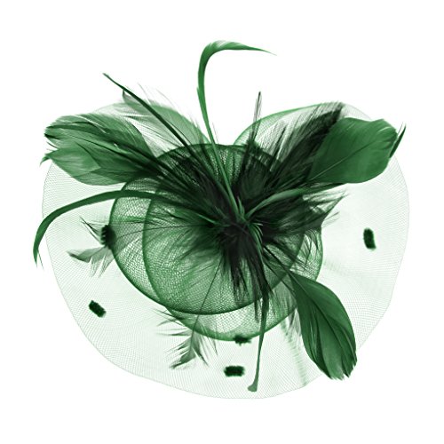 FakeFace Fascinator Hüte mit Feder Blumen Haar Clip Haarreif Haar Accessoire Netz-Mütze Schleier Tea Party Hochzeit Kirche Haarschmuck Kopfschmuck Kopfbedeckung für Frauen,grün von FakeFace