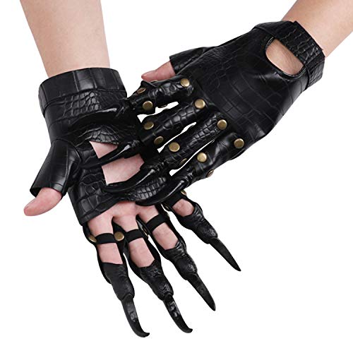 FakeFace Leder Halloween Dragon Claw Handschuhe Schwarz Cosplay Pfotenhandschuhe Halloween Kostüm Handschuhe Horror Requisiten Partykleid Zubehör Cosplay Zubehör von FakeFace